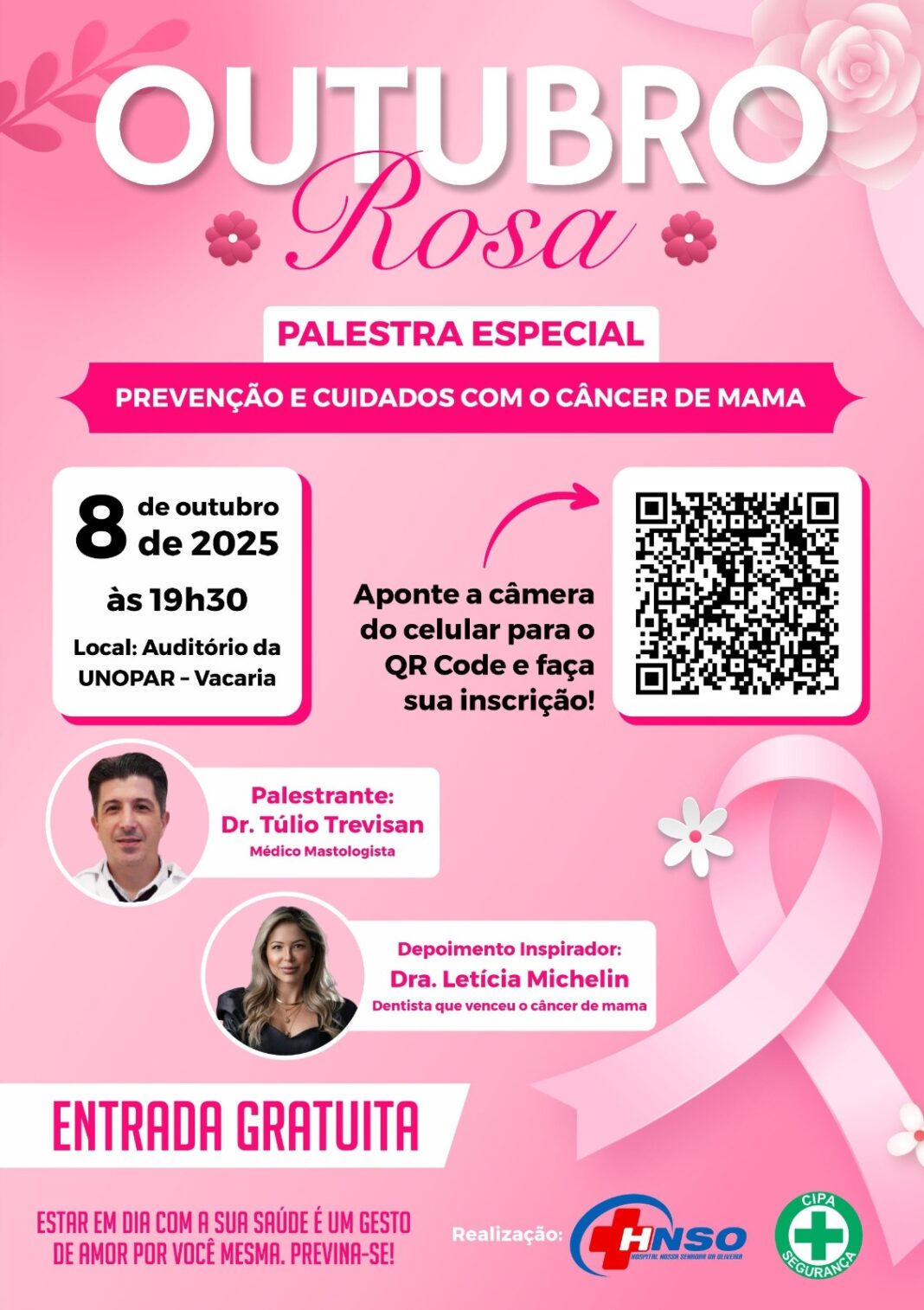 HNSO promove palestra gratuita sobre prevenção ao câncer de mama em Vacaria.